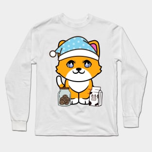 Cute orange cat is having a midnight snack Long Sleeve T-Shirt